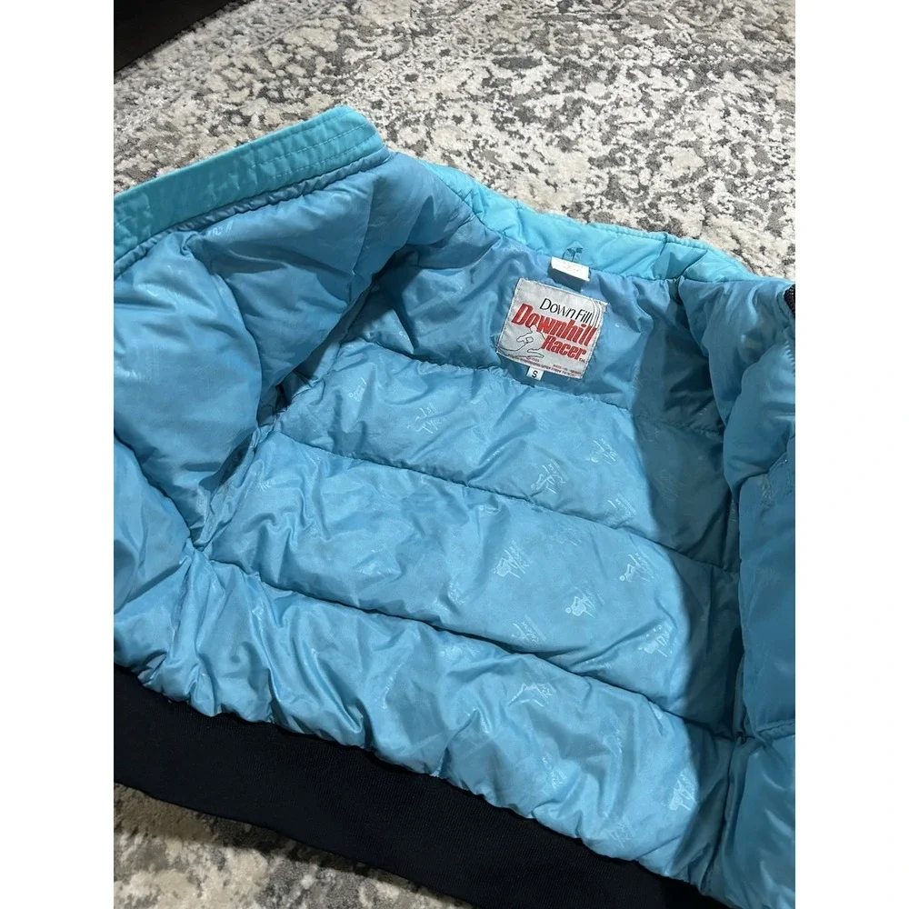 Vintage Downhill Racer Down‎ Fill Coat Ski Jacket Unisex Size Small Black Blue